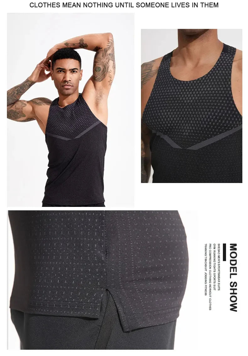 Men's Running Vest Outdoor Training Sportswear Sleeveless T-shirt Gym