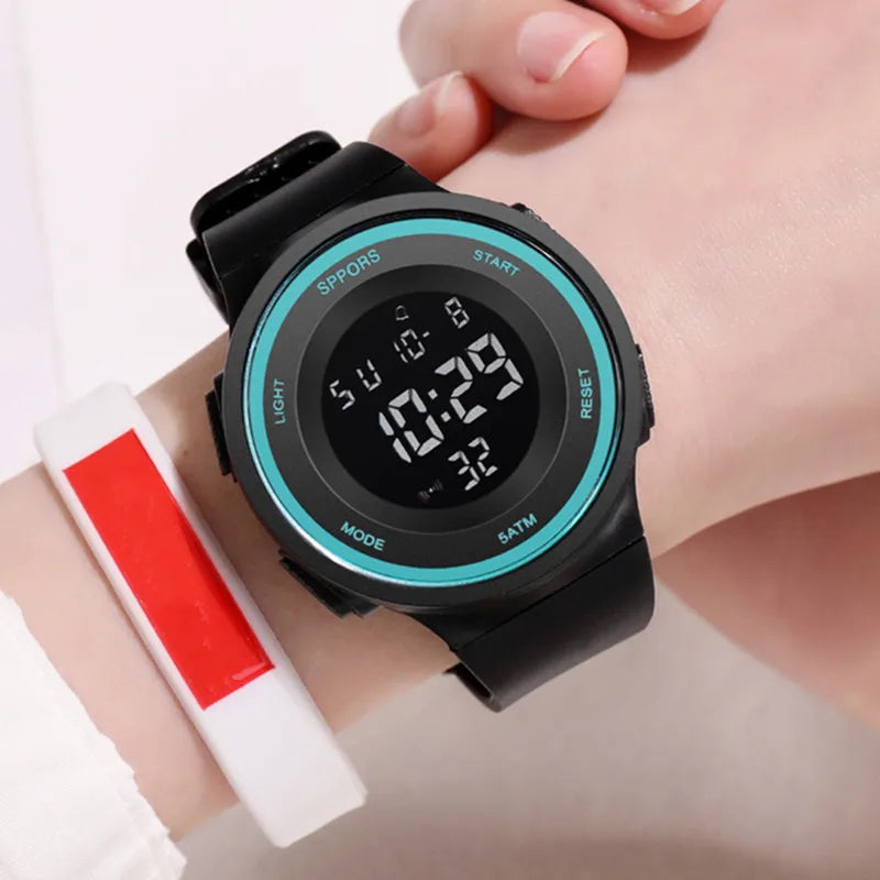 Silicone band sports watch with LED and quartz functionality