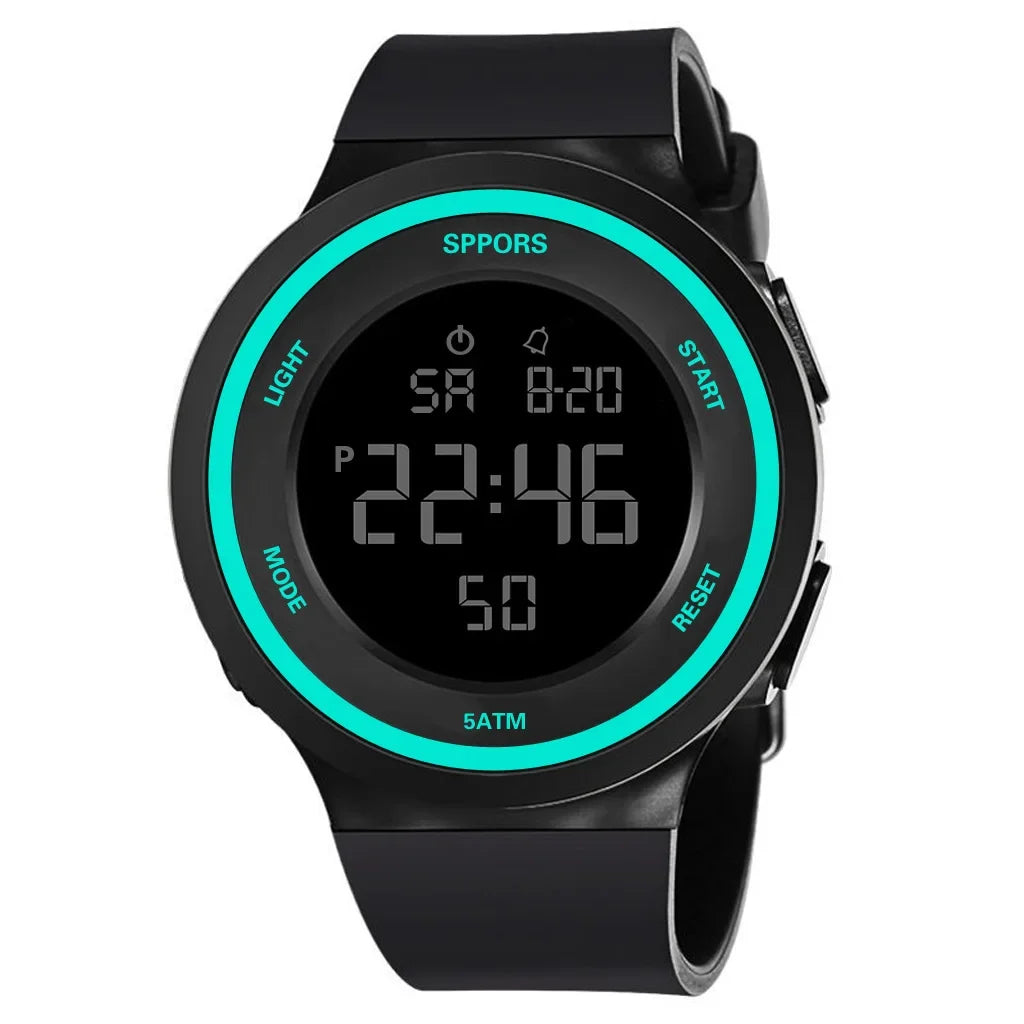 Silicone band sports watch with LED and quartz functionality