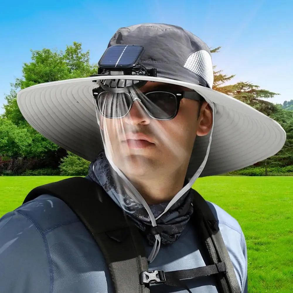 Outdoor Sun Hat with Solar Fan & USB Charging | Adjustable Wide Brim Hat