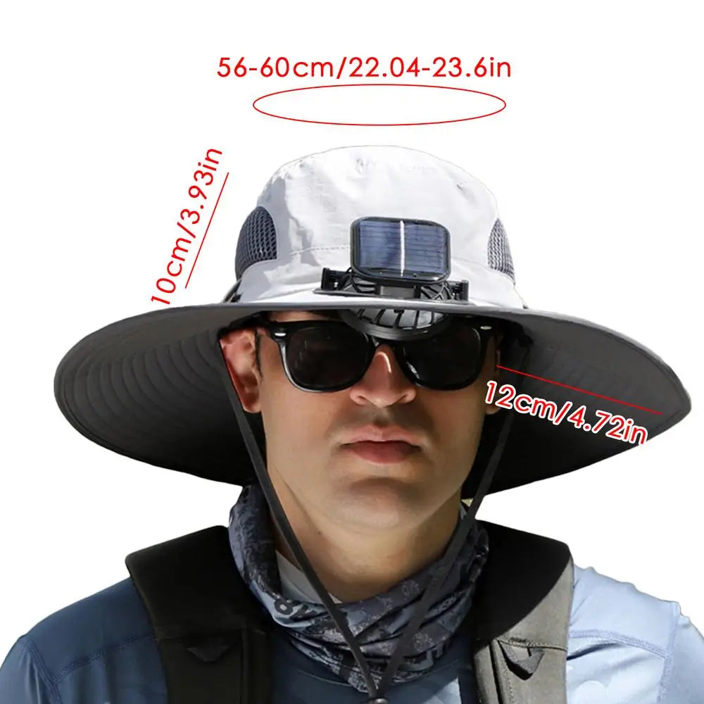 Outdoor Sun Hat with Solar Fan & USB Charging | Adjustable Wide Brim Hat