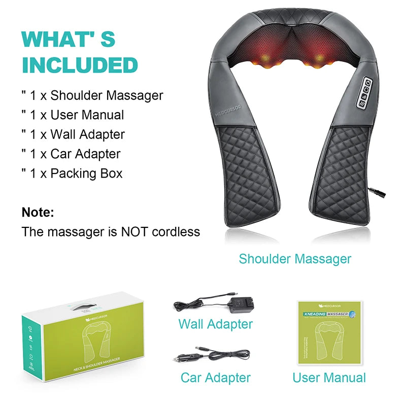 Medcursor Shiatsu Neck & Shoulder Massager with Heat — Deep Kneading Back & Neck Massager