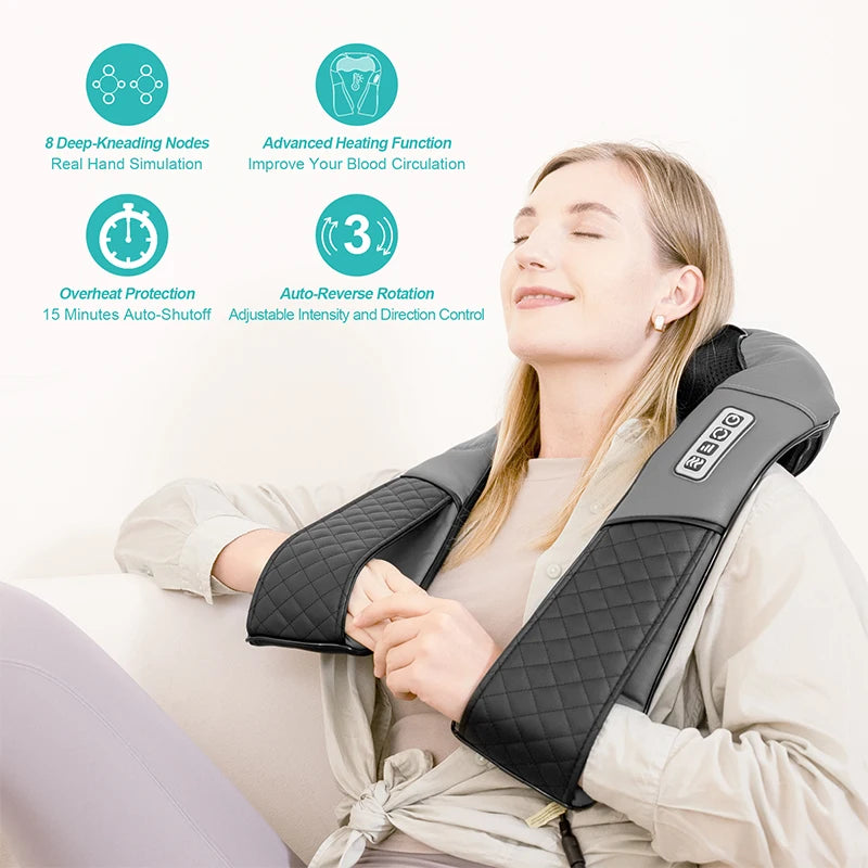 Medcursor Shiatsu Neck & Shoulder Massager with Heat — Deep Kneading Back & Neck Massager