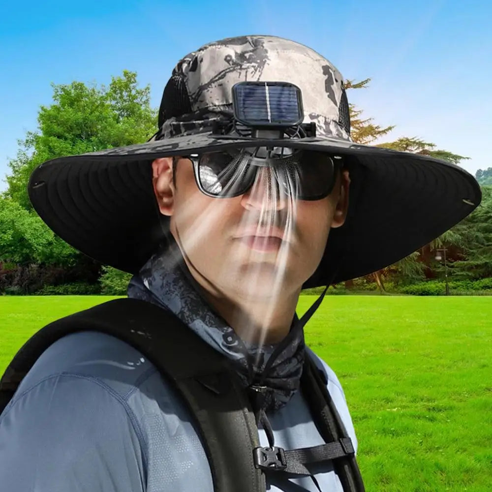 Outdoor Sun Hat with Solar Fan & USB Charging | Adjustable Wide Brim Hat