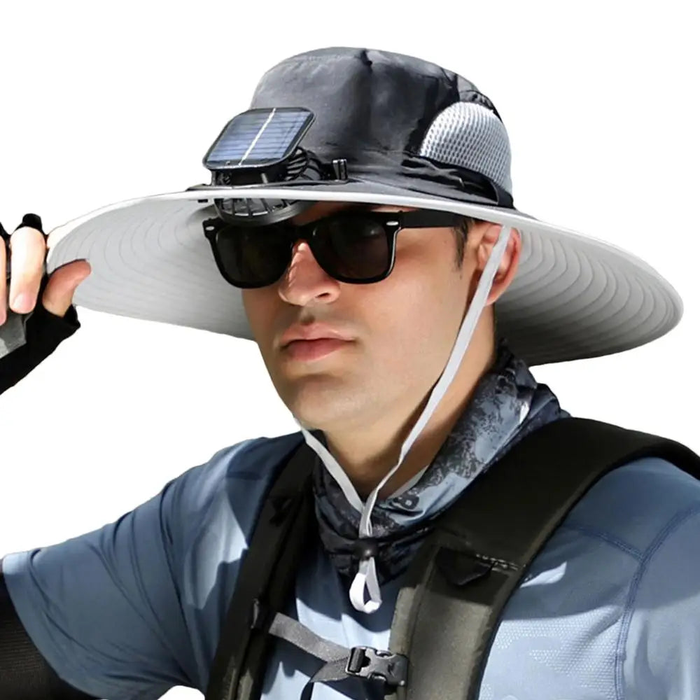 Outdoor Sun Hat with Solar Fan & USB Charging | Adjustable Wide Brim Hat