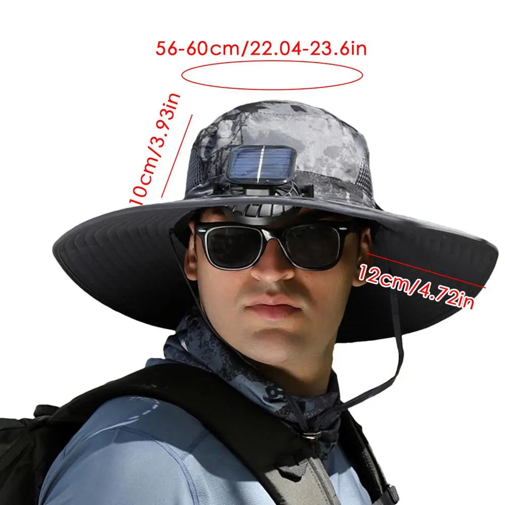 Outdoor Sun Hat with Solar Fan & USB Charging | Adjustable Wide Brim Hat