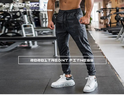 High Quality Camouflage Sweatpants Men Gym Fitness Sports Trousers Running Trackpants Elastic Dry Fit Zipper Pockets Long Pants