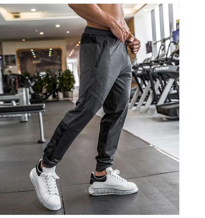 High Quality Camouflage Sweatpants Men Gym Fitness Sports Trousers Running Trackpants Elastic Dry Fit Zipper Pockets Long Pants