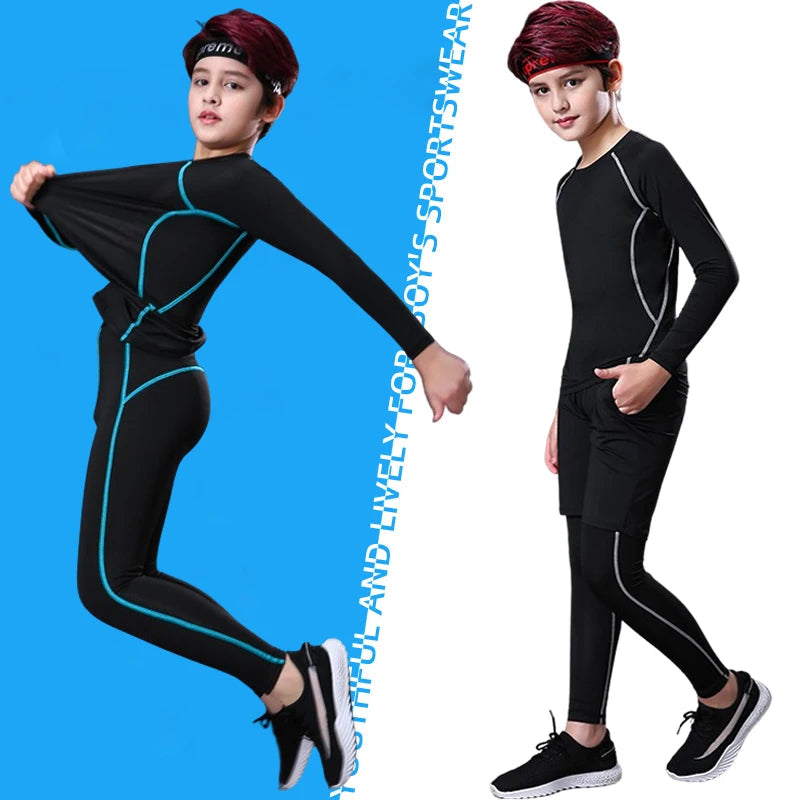 Kids Fitness Tracksuits Youth Warm Pants Tops Underwear Tight Sports Clothes for Boys Compression Running Basketball Sportswear