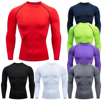 Men Compression Running T-shirt Fitness Long Sleeve Sport Shirts Training Gym Sportswear