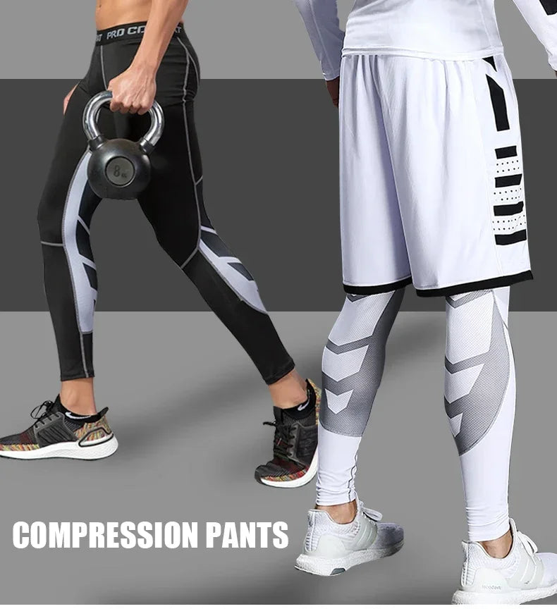 Men's Compression Fitness Tights - Elastic Sports Leggings, Quick-Dry Sweatpants, Athletic Training Trousers