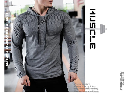 Mens Fitness Tracksuit Running Sport Hoodie Gym Hooded Outdoor Workout Muscle Training Sweatshirt Tops