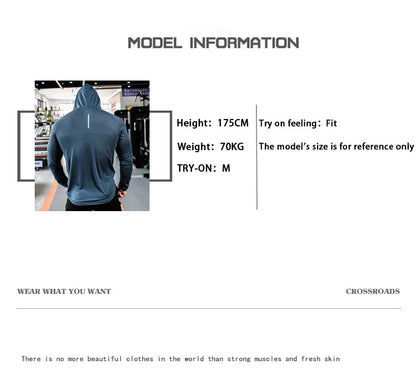 Mens Fitness Tracksuit Running Sport Hoodie Gym Hooded Outdoor Workout Muscle Training Sweatshirt Tops