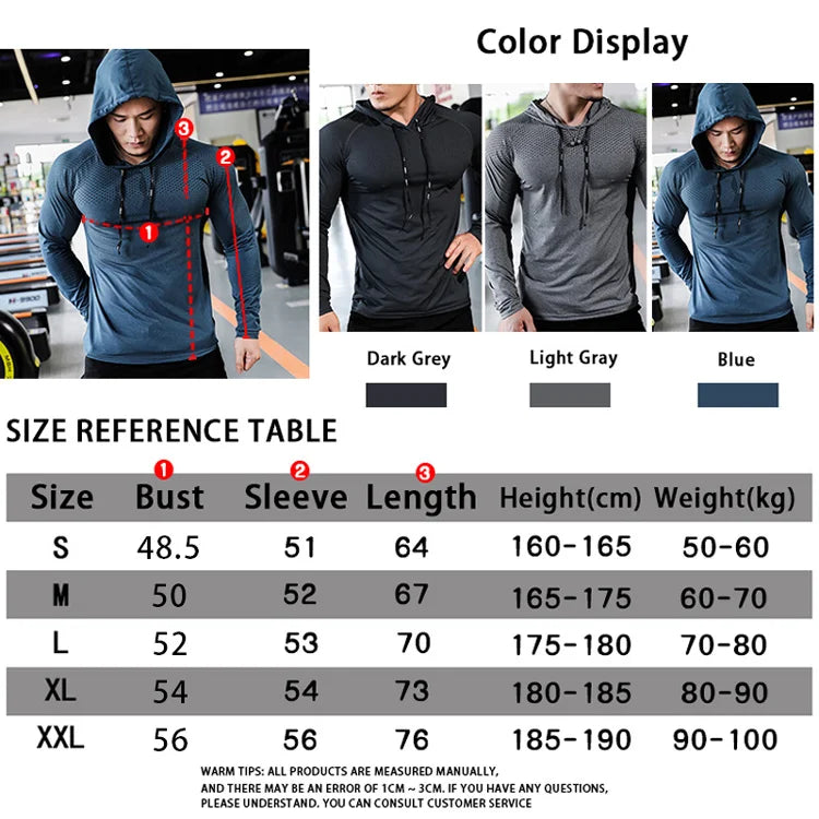 Mens Fitness Tracksuit Running Sport Hoodie Gym Hooded Outdoor Workout Muscle Training Sweatshirt Tops