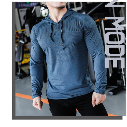 Mens Fitness Tracksuit Running Sport Hoodie Gym Hooded Outdoor Workout Muscle Training Sweatshirt Tops