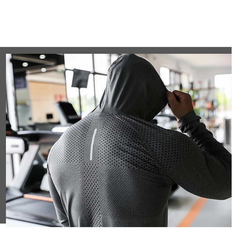 Mens Fitness Tracksuit Running Sport Hoodie Gym Hooded Outdoor Workout Muscle Training Sweatshirt Tops