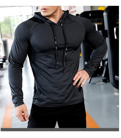 Mens Fitness Tracksuit Running Sport Hoodie Gym Hooded Outdoor Workout Muscle Training Sweatshirt Tops