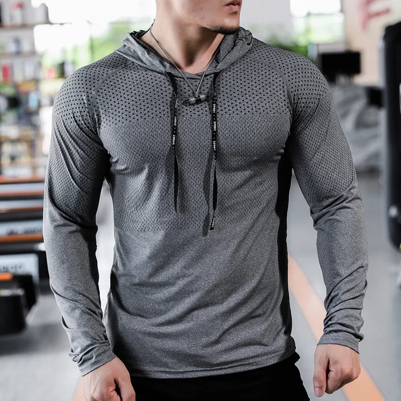 Mens Fitness Tracksuit Running Sport Hoodie Gym Hooded Outdoor Workout Muscle Training Sweatshirt Tops