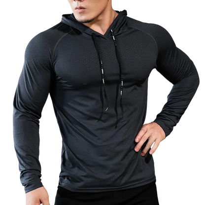 Mens Fitness Tracksuit Running Sport Hoodie Gym Hooded Outdoor Workout Muscle Training Sweatshirt Tops