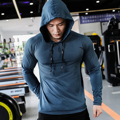 Mens Fitness Tracksuit Running Sport Hoodie Gym Hooded Outdoor Workout Muscle Training Sweatshirt Tops