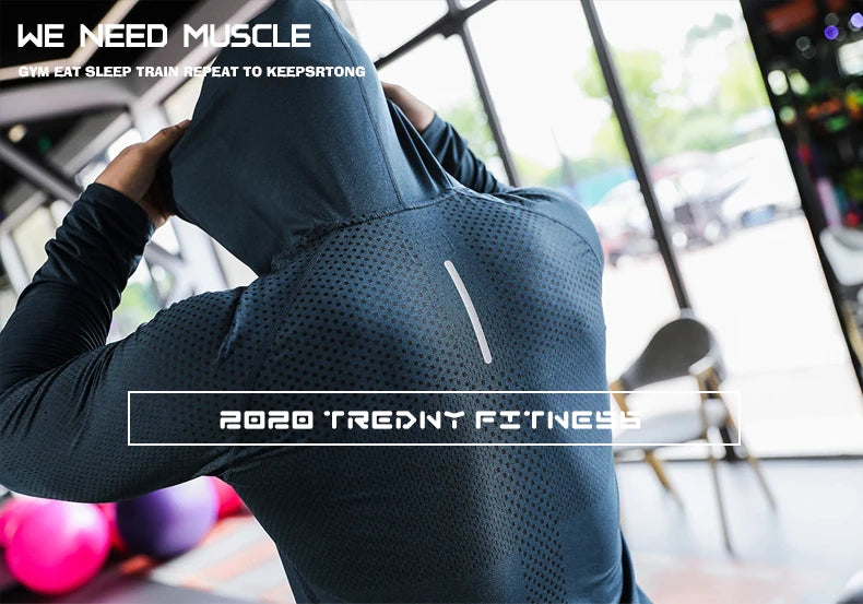 Mens Fitness Tracksuit Running Sport Hoodie Gym Outdoor Workout Muscle Training Sweatshirt