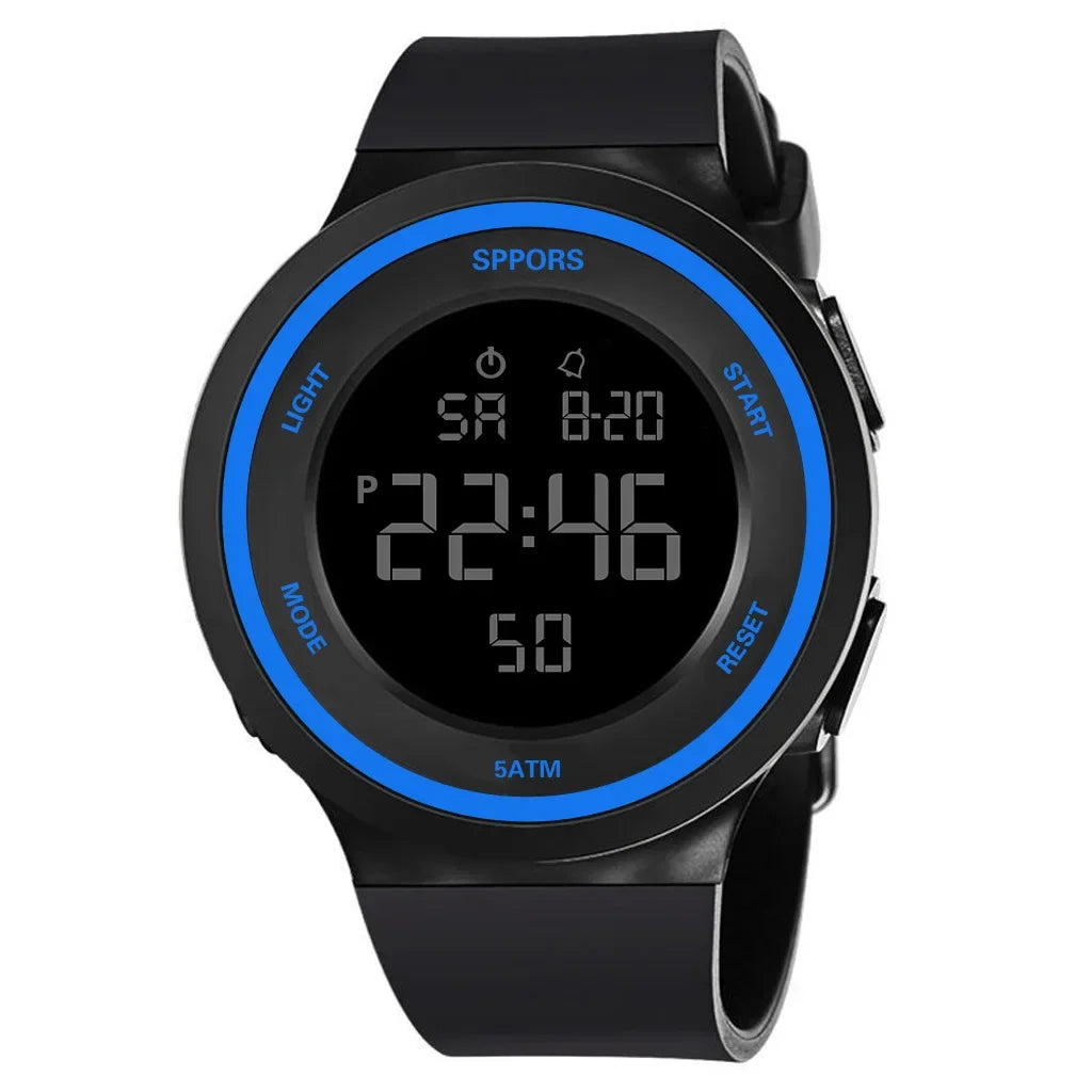 Reliable, sporty watch with LED display and adjustable silicone band
