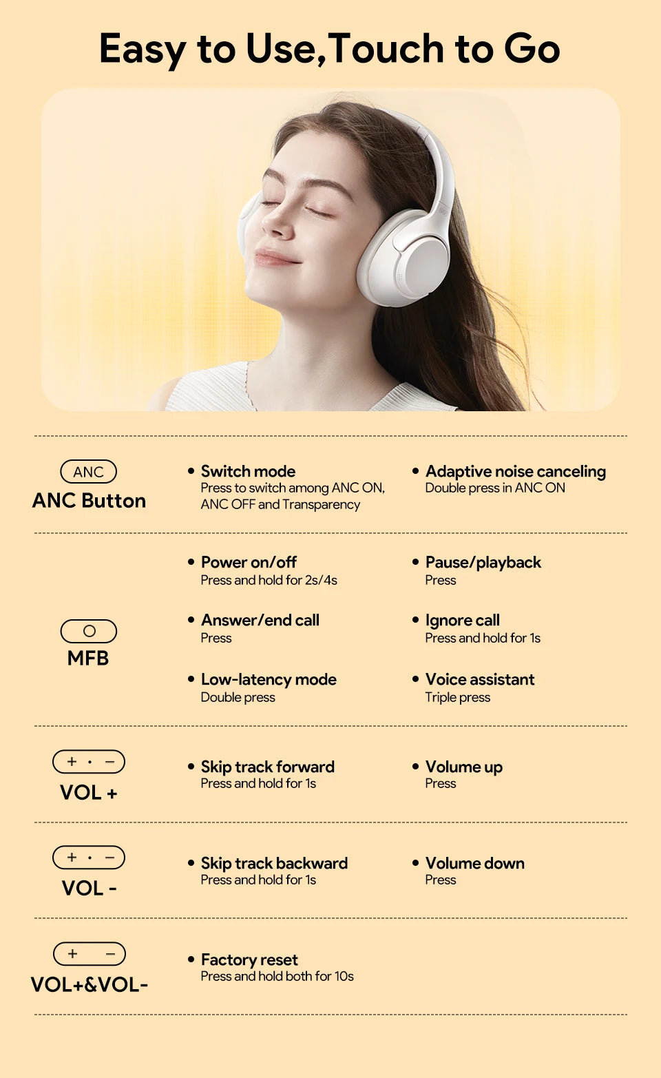 QCY H3 ANC Wireless Headphones Bluetooth 5.4 Hi-Res Audio Over Ear Headset 43dB Hybrid Active Noise Cancellation