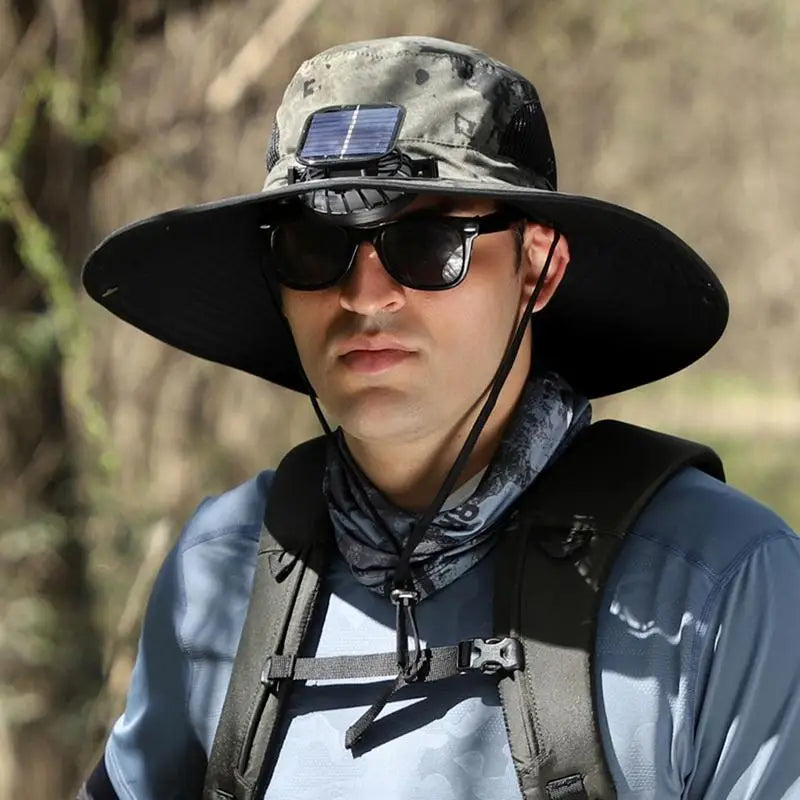 Outdoor Sun Hat with Solar Fan & USB Charging | Adjustable Wide Brim Hat