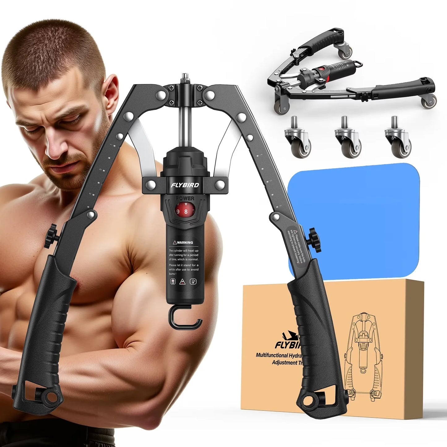 FLYBIRD 3-in-1 Twister Arm Trainer with Ab Roller Wheel, Adjustable 22-440lbs Hydraulic Power Chest, Shoulders, Forearm, Triceps