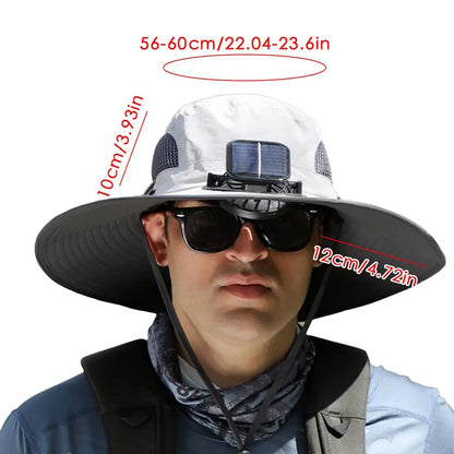 Outdoor Sun Hat with Solar Fan & USB Charging | Adjustable Wide Brim Hat