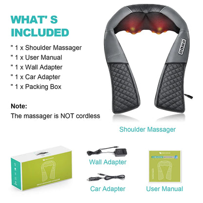 Medcursor Shiatsu Neck & Shoulder Massager with Heat — Deep Kneading Back & Neck Massager