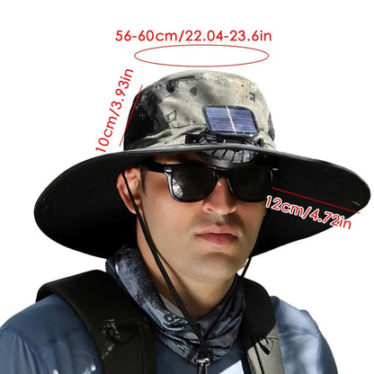 Outdoor Sun Hat with Solar Fan & USB Charging | Adjustable Wide Brim Hat