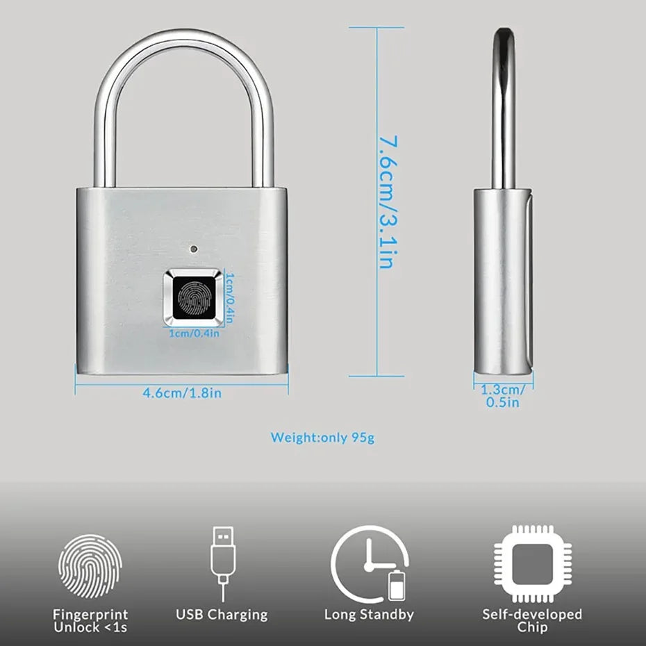 Keyless USB Charging Fingerprint Lock Smart Padlock Waterproof Door Lock 0.2sec Unlock