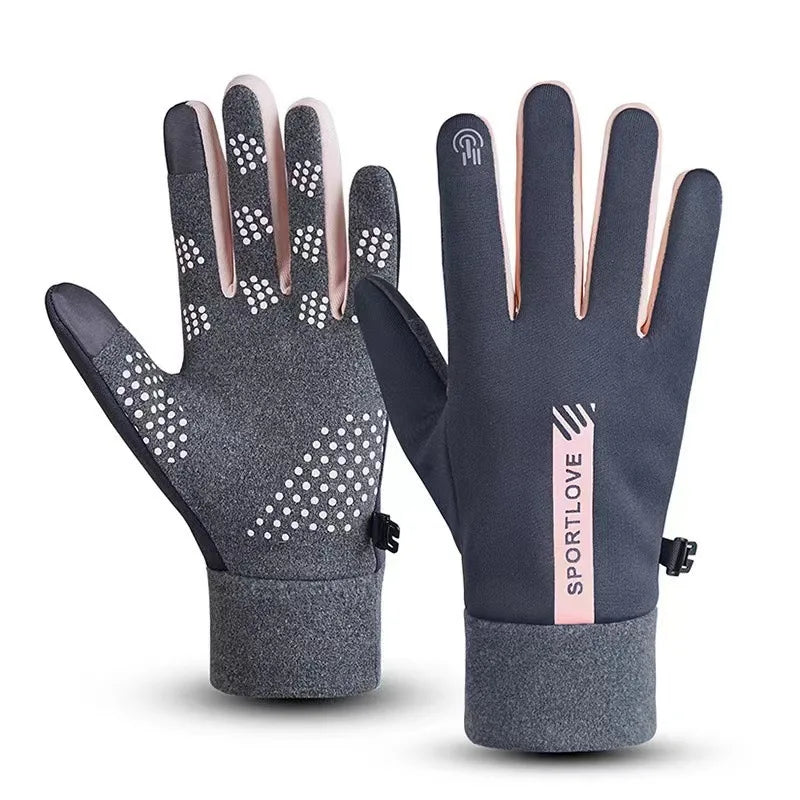 Stylish black and pink winter gloves for women with anti-slip grip.