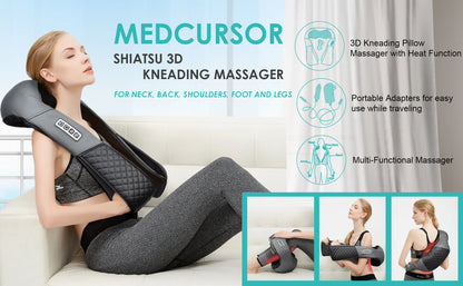 Medcursor Shiatsu Neck & Shoulder Massager with Heat — Deep Kneading Back & Neck Massager