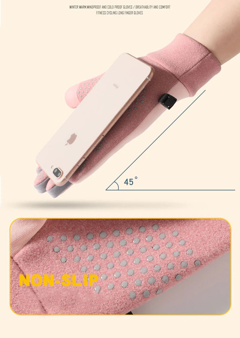 Stylish pink winter gloves for women with anti-slip grip.