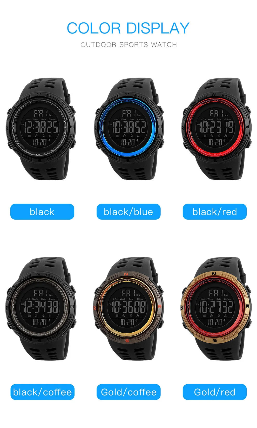 SKMEI Fashion Outdoor Sport Watch Men Multifunction Watches 5Bar Waterproof Digital Watch