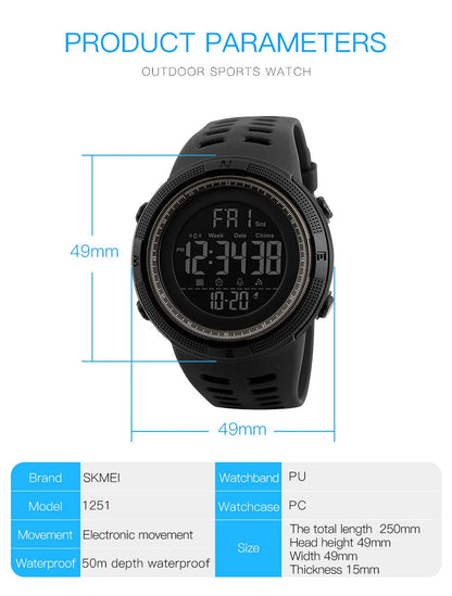 SKMEI Fashion Outdoor Sport Watch Men Multifunction Watches 5Bar Waterproof Digital Watch