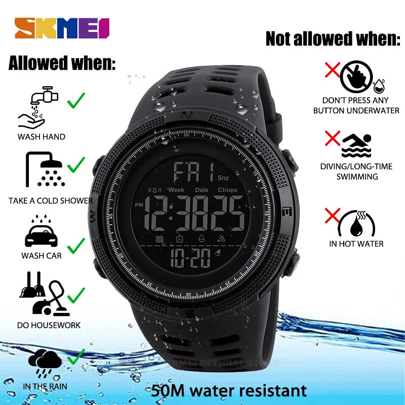 SKMEI Fashion Outdoor Sport Watch Men Multifunction Watches 5Bar Waterproof Digital Watch