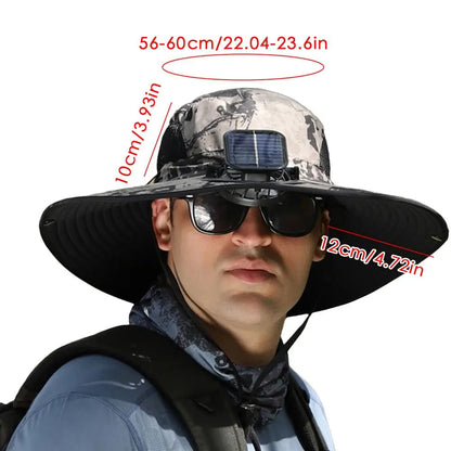 Outdoor Sun Hat with Solar Fan & USB Charging | Adjustable Wide Brim Hat