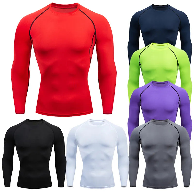 Men Compression Running T-shirt Fitness Long Sleeve Sport Shirts Training Gym Sportswear