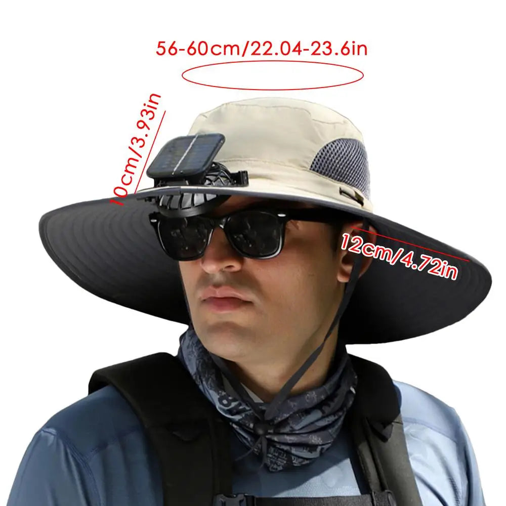 Outdoor Sun Hat with Solar Fan & USB Charging | Adjustable Wide Brim Hat