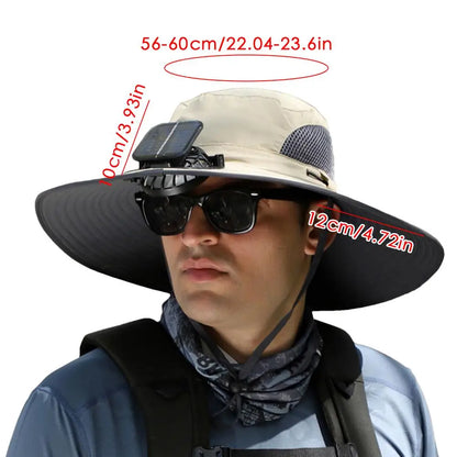 Outdoor Sun Hat with Solar Fan & USB Charging | Adjustable Wide Brim Hat