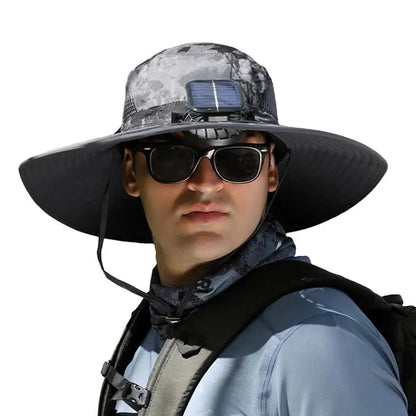 Outdoor Sun Hat with Solar Fan & USB Charging | Adjustable Wide Brim Hat