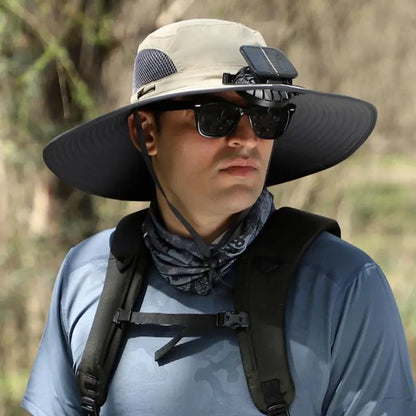 Outdoor Sun Hat with Solar Fan & USB Charging | Adjustable Wide Brim Hat