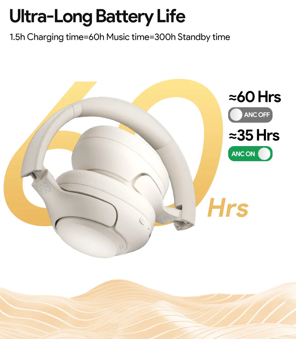 QCY H3 ANC Wireless Headphones Bluetooth 5.4 Hi-Res Audio Over Ear Headset 43dB Hybrid Active Noise Cancellation